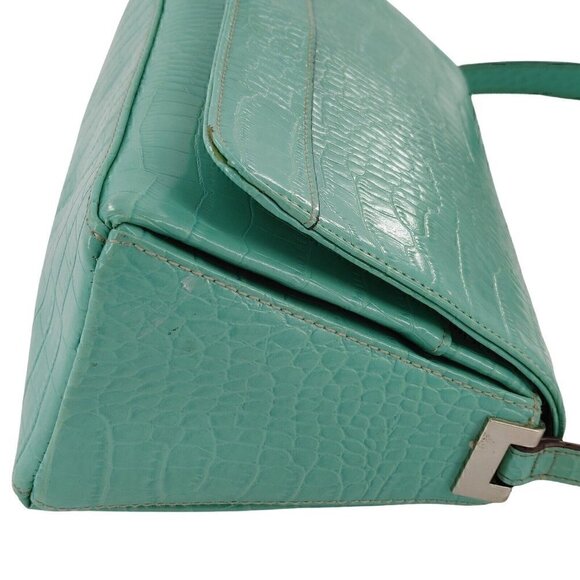 CRAZY HORSE Liz Claiborne Turquoise Embossed Croc Faux Leather Shoulder Bag - Picture 11 of 13